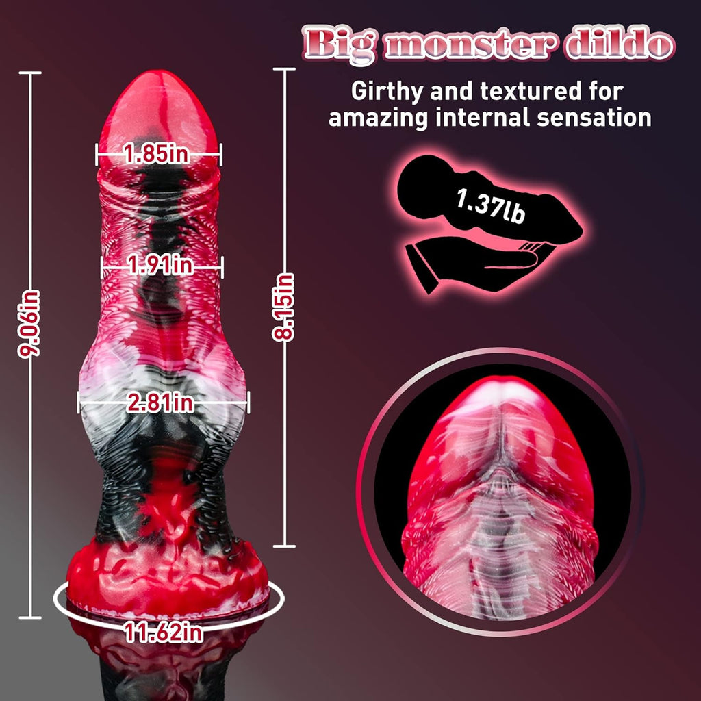 Realistic Liquid Silicone Dildo with Strong Suction Cup, 9" Large Hands-Free Dong, Thick Veined Texture