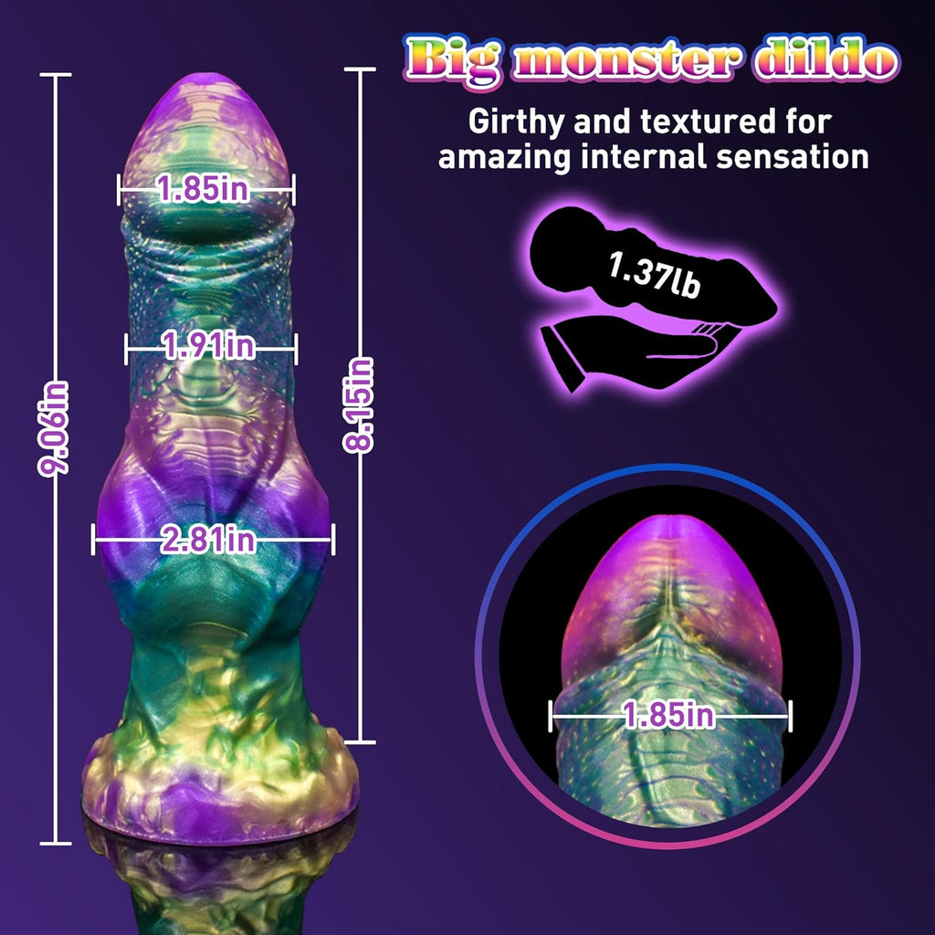 Realistic Liquid Silicone Dildo with Strong Suction Cup, 9" Large Hands-Free Dong, Thick Veined Texture