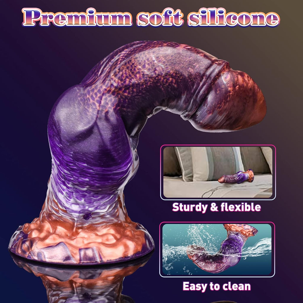 Realistic Liquid Silicone Dildo with Strong Suction Cup, 9" Large Hands-Free Dong, Thick Veined Texture