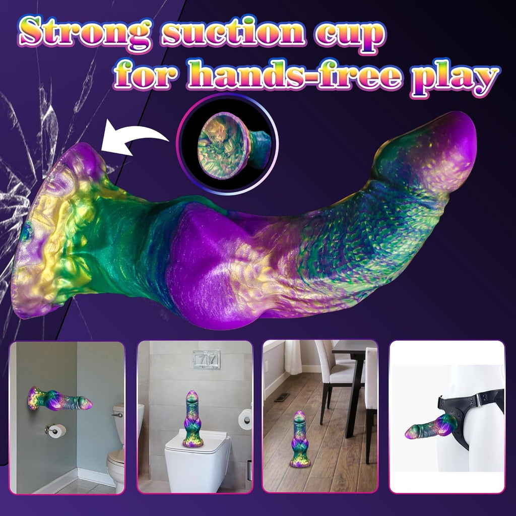 Realistic Liquid Silicone Dildo with Strong Suction Cup, 9" Large Hands-Free Dong, Thick Veined Texture