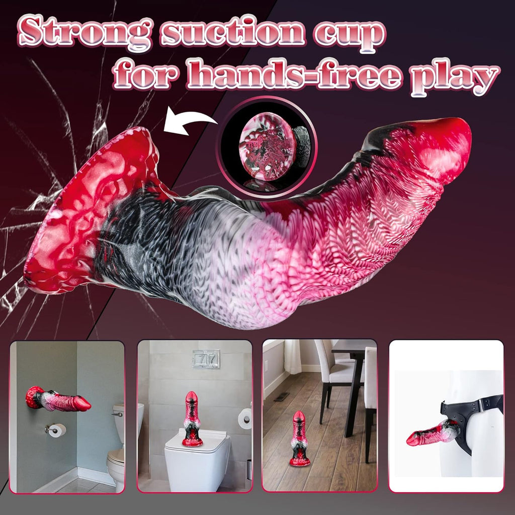 Realistic Liquid Silicone Dildo with Strong Suction Cup, 9" Large Hands-Free Dong, Thick Veined Texture