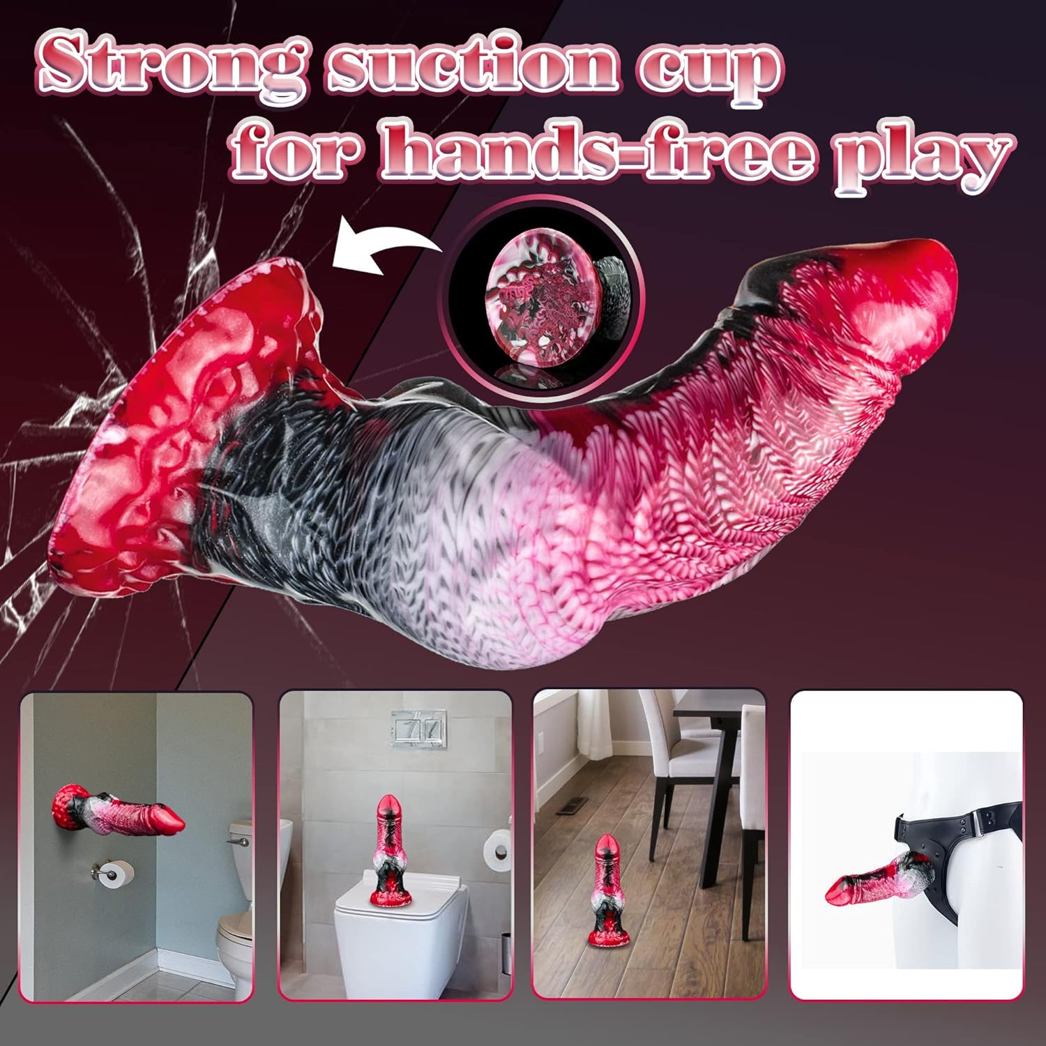 Realistic Liquid Silicone Dildo with Strong Suction Cup, 9" Large Hands-Free Dong, Thick Veined Texture