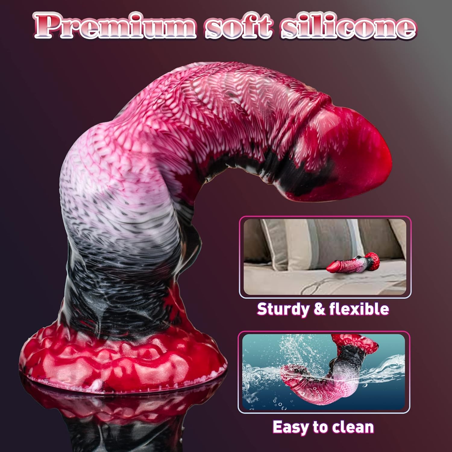 Realistic Liquid Silicone Dildo with Strong Suction Cup, 9" Large Hands-Free Dong, Thick Veined Texture