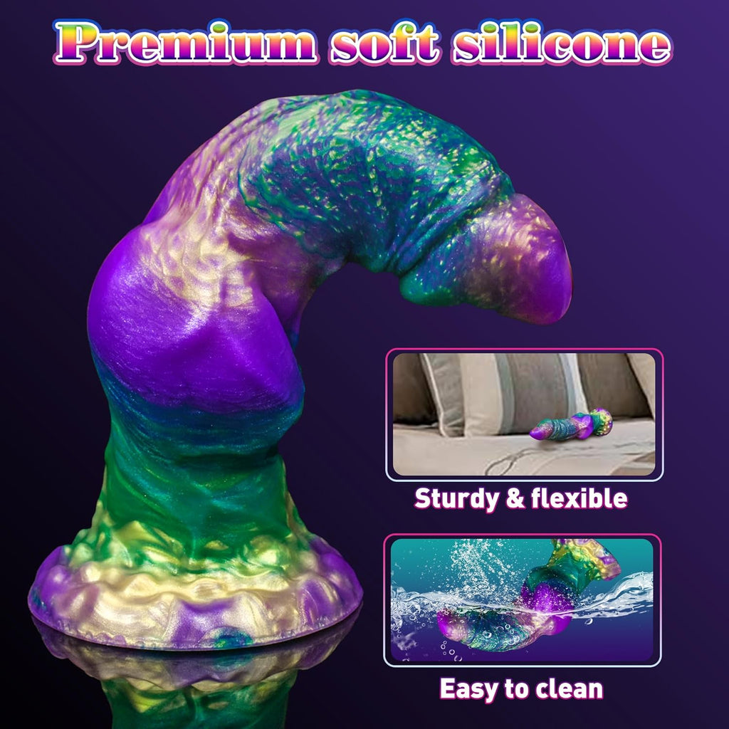 Realistic Liquid Silicone Dildo with Strong Suction Cup, 9" Large Hands-Free Dong, Thick Veined Texture