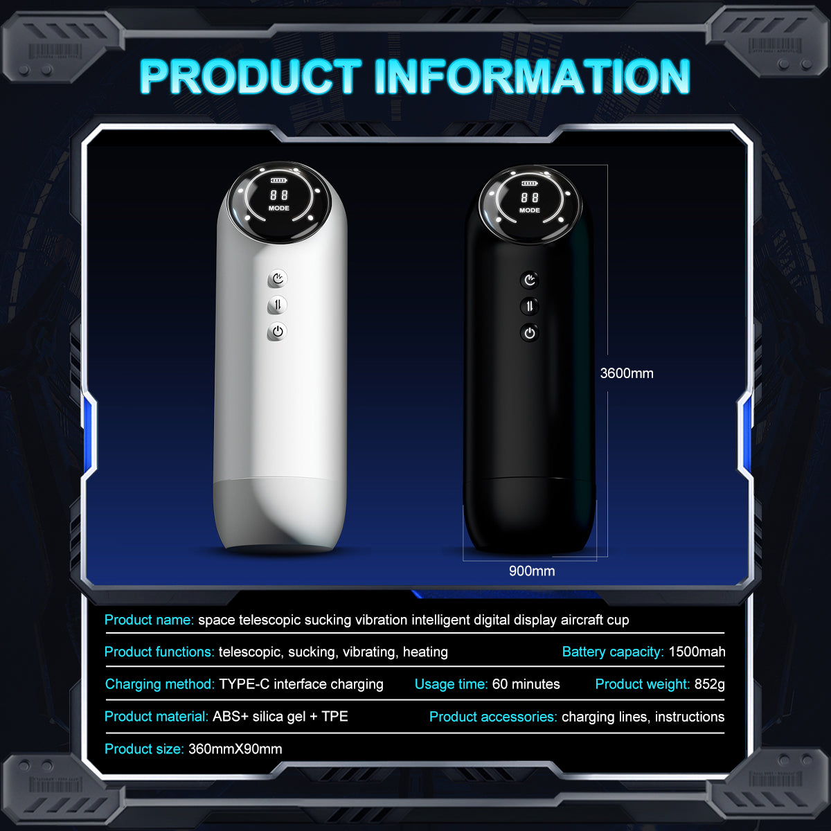 Premium Space Male Masturbator - Triple Motor Technology, Thrusting & Sucking & Vibration, Intelligent Heating, Type-C Fast Charging