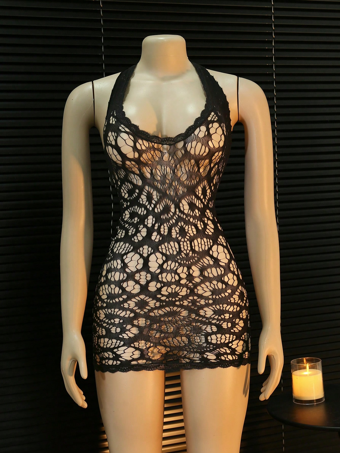 Artisan Black Crochet Lace Dress - Intricate Floral Openwork, Tank Top Style, See-Through Bodycon Mini, Elegant Lingerie, One Size