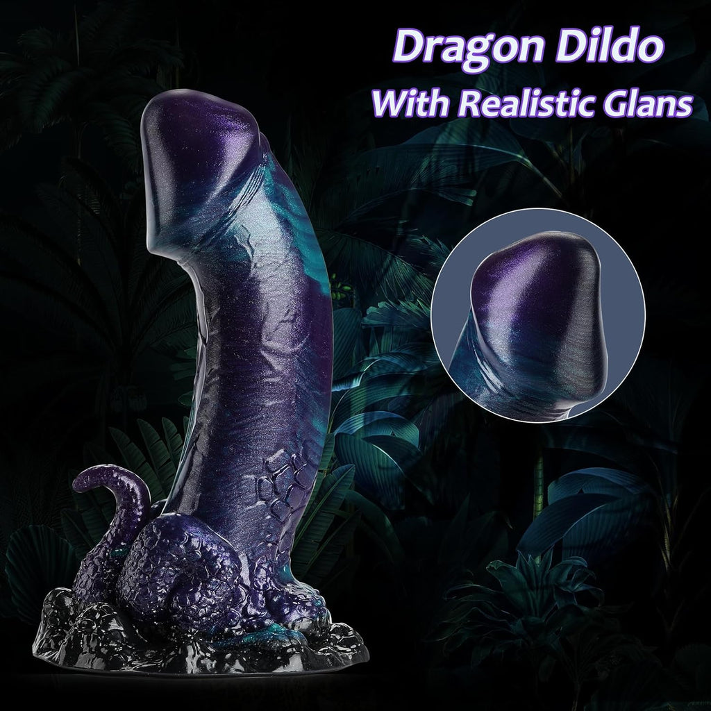 Green Purple Realistic Dildo with Suction Cup - 19.5cm Premium Liquid Silicone