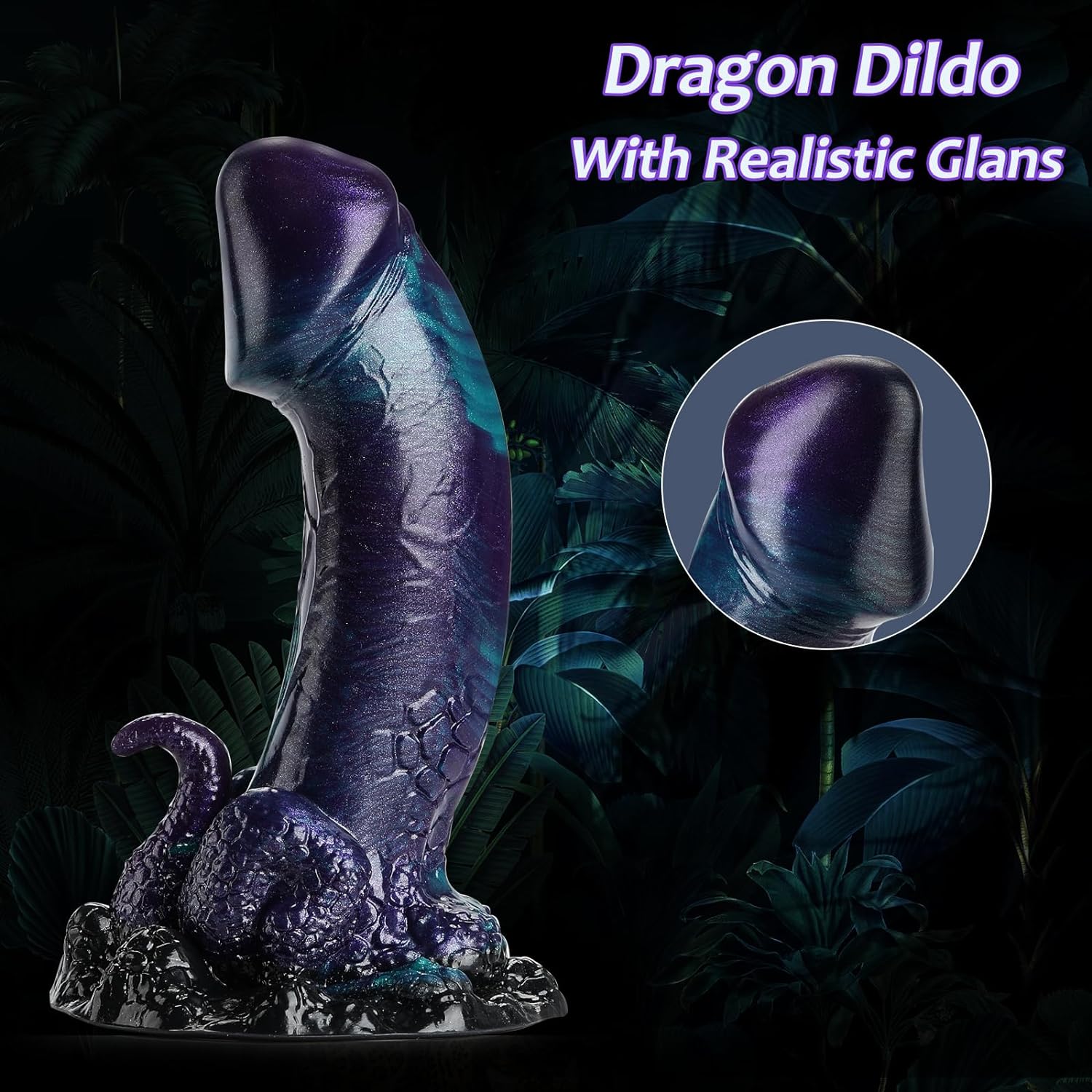 Green Purple Realistic Dildo with Suction Cup - 19.5cm Premium Liquid Silicone