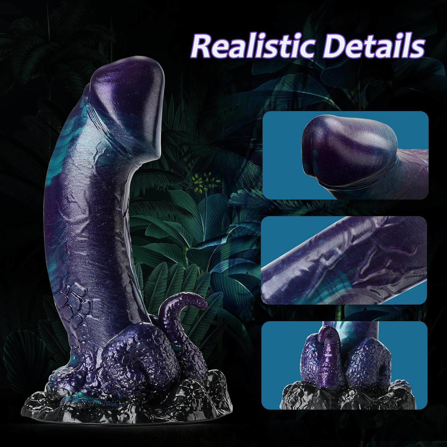 Green Purple Realistic Dildo with Suction Cup - 19.5cm Premium Liquid Silicone